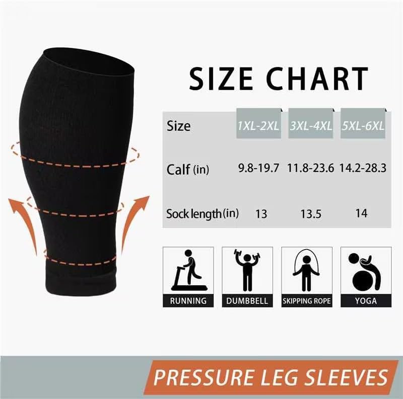 Plus Size Compression Leg Sleeves for Women& Men 15-20mmHg Wide Calf Knee High Leg Sleeves