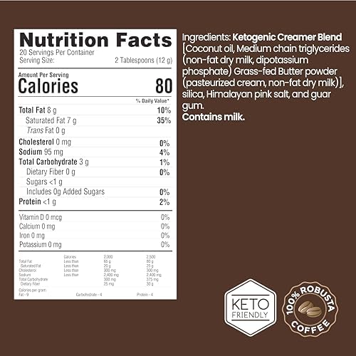Ketogenic Creamer with MCT Oil for Coffee or Tea, Supports Energy and Metabolism, Weight Loss, Ketogenic Diet 8.5 oz. (20 servings)