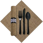 Hoffmaster 120006 FashnPoint Burlap CaterWrap with Print Dinner Napkin and Black Cutlery, Pre-Rolled, 15.5" Length x 15.5" Width, Natural (2 Bags of 50) (Pack of 100), 15.5" x 15.5"
