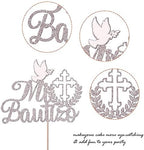 1 Pack Spanish Mi Bautizo Cake Topper Glitter Cross First Holy Communion Baptism Cake Pick Religious God Bless Baptism Cake Decoration for Baby Shower Birthday Party Supplies Silver