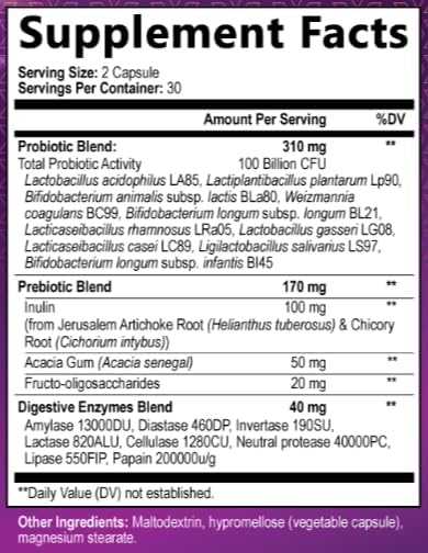 100 Billion CFU Probiotic - Daily Digestive Gut Health Supplement for Men & Women - Lactobacillus acidophilus, Bifidobacterium & Prebiotics - Non-GMO, Gluten & Dairy Free, Shelf-Stable - 60 Capsules