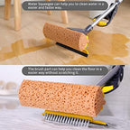 Yocada Collapsible Plastic Bucket Mop Bucket and Sponge Mop Kit Home Commercial Tile Floor Bathroom Garage Cleaning with Total 2 Sponge Heads Telescopic 42.5-52 Inches Easily Dry Wringing Yellow
