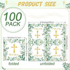 100Pcs God Bless Baptism Napkins First Holy Communion Mi Bautizo Napkins Cross Religious Paper Serviettes for Newborn Baby Shower Party Christening Religious Party Decorations