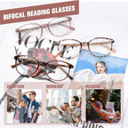 OPTOFENDY Bifocal Reading Glasses for Women, TR90 Round Clear Top Blue Light Computer Readers with Spring Hinge
