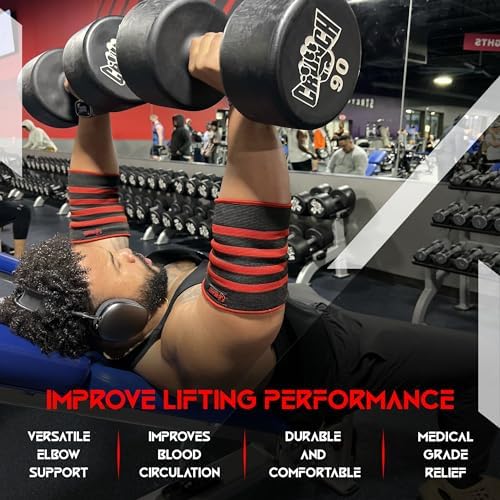 Beast Power Gear Elbow Sleeve (Pair) Dual-Ply Elbow Support & Compression for Powerlifting Weightlifting Heavy Bench Press Men & Women (Black/Red, Medium)