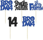 Ephlyn 24Pcs Bro I'm 14 Cupcake Toppers Glitter Boy 14th Birthday Cupcake Pick Decorations for Cheers to Fourteen Years Old Big Brother 14th Birthday Party Supplies