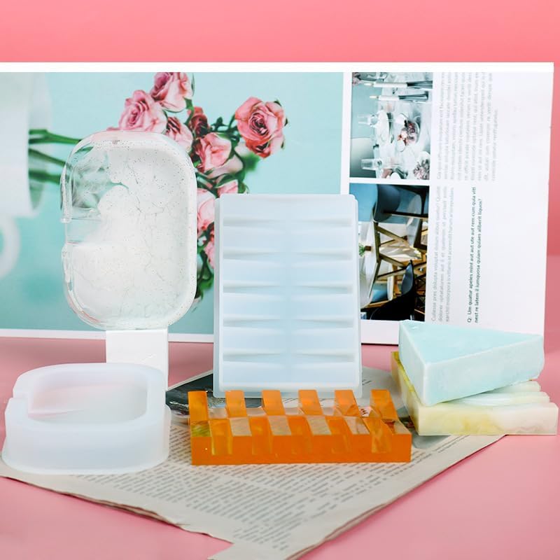 3 Piece Silicone Soap Dish Mold Epoxy Resin Casting Soft Silicone Mold Soap Holder Hand Craft Home Bathroom Kitchen Decor