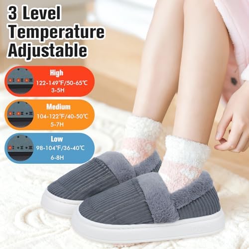 Heated Slippers, Rechargeable Electric Foot Warmer for Men Women with App Control, Heated House Shoes Heating Shoes with 3 Temperature Settings for Winter Home (Men 8.5-9.5 / Women 10-11) - Runs Small