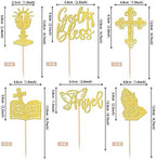 24 PCS God Bless and Cross Cupcake Toppers Glitter Angel Cross God Bless Cupcake Picks for Church Baptism First Communion Baby Shower Birthday Party Cake Decorations Supplies Gold