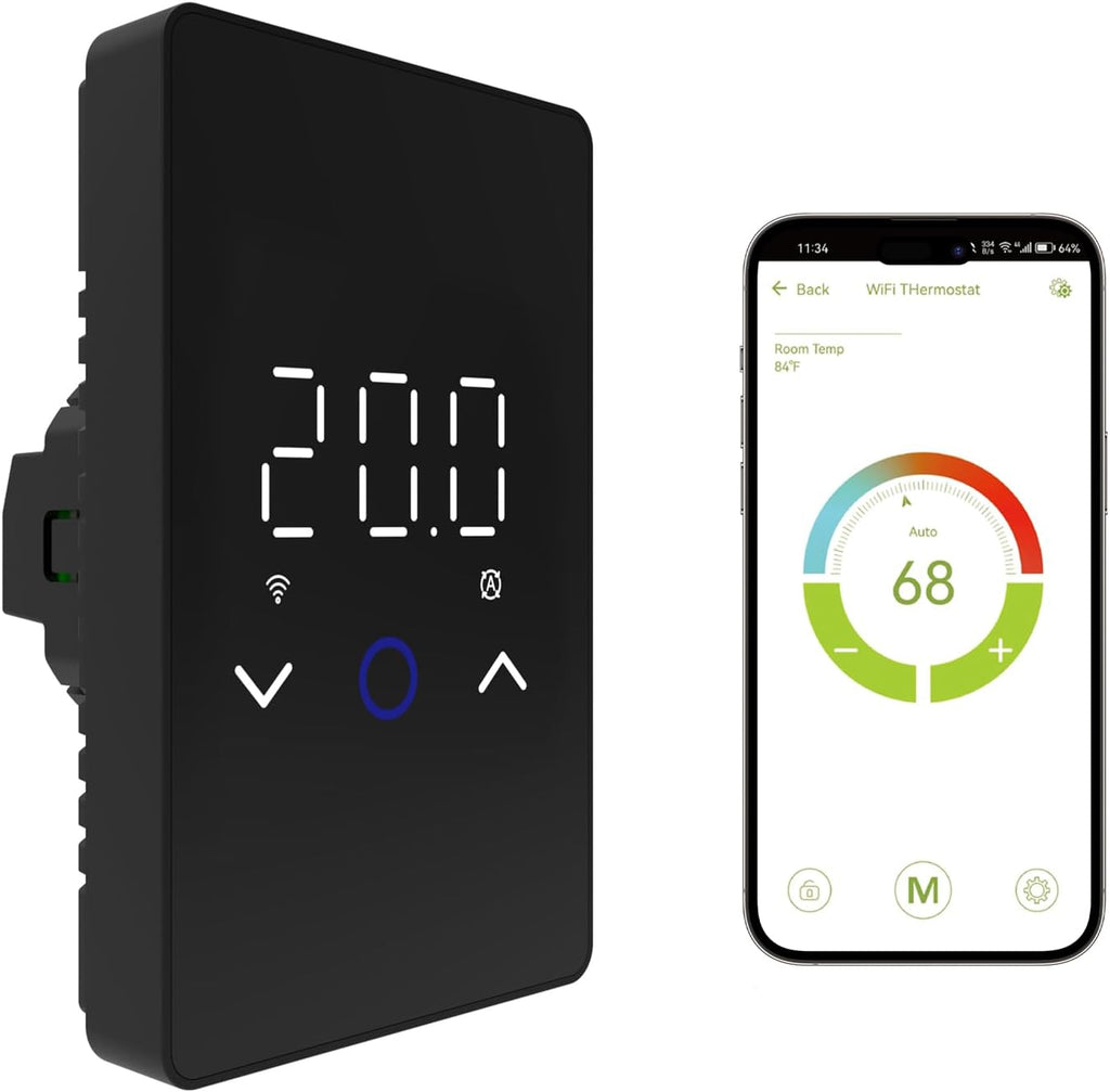 MAXKOSKO 1PC WiFi Smart Thermostat for Electric Floor Warming System with Touchscreen LED Display 120V/240V, Easy Connection & Energy Saving Home Programmable Thermostat Black
