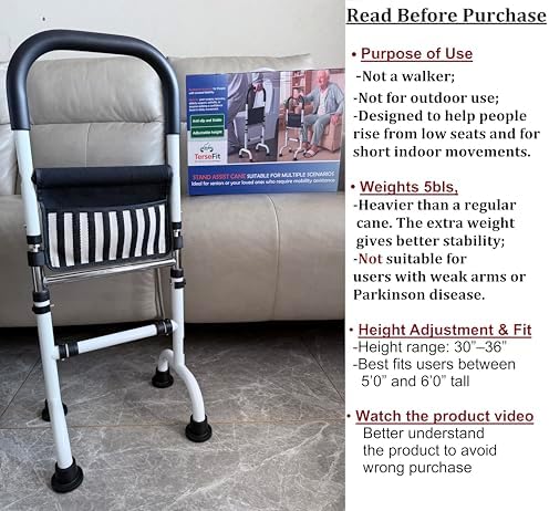 Stand Assist Aid for Elderly; Couch Stand Assist; Mobility Aids for Seniors; Toilet Assist Rails for Tight Bathroom; Knee Surgery Recovery Aids; Height Adjustable to 36''; Weight 5lbs, Bear 350lbs