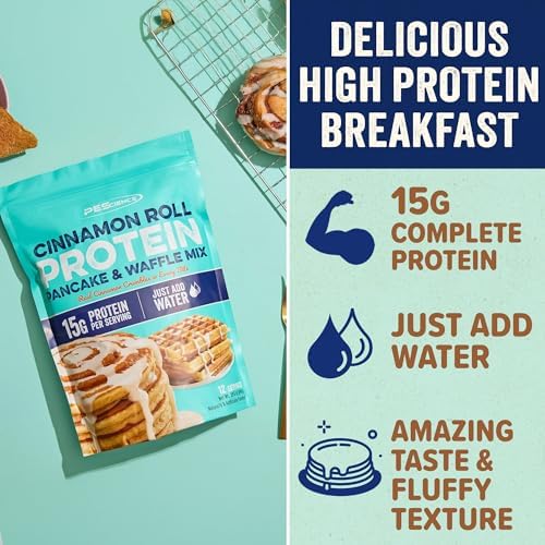 PEScience Protein Pancake Mix for Protein Waffles and Pancakes, Just Add Water, Whey and Casein Blend, Amazing Taste and Fluffy Texture - Cinnamon Roll, 12 Servings