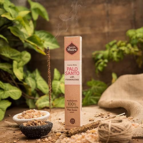 Sagrada Madre Palo Santo Incense Sticks - Natural Smudge Sticks for Cleansing, Meditation, Relaxation - Vegan, Slow-Burning, Low Smoke - Handmade in Argentina - 9”, 16 Pieces, (Frankincense)