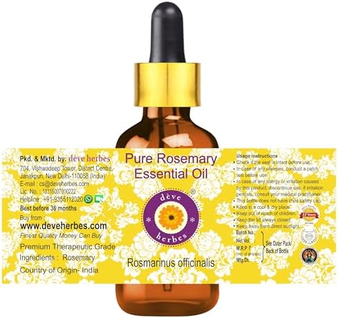 Deve Herbes Pure Rosemary Essential Oil (Rosmarinus officinalis) with Glass Dropper Steam Distilled (Pack of Three) 100ml X 3 (10 oz)