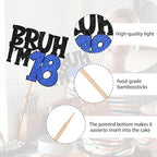 1 PCS Bruh I'm 18 Cake Topper Glitter Happy 18th Birthday Cake Pick Bro I'm 18 Cake Decoration It's My 18th Birthday Decorations for Cheers to 18 Years Old Birthday Anniversary Party Supplies Blue