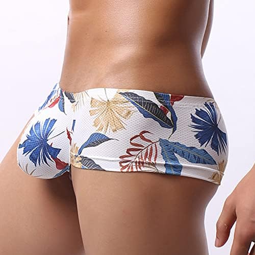 Sexy Printed Short Legs Boxer Briefs for Men, Low Rise Big Pouch Underwear, Mesh Breathable Undies Trunks