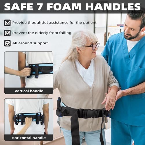 Gait Belt Transfer Belt with 7 Handles, Quick Release Buckle Lifting Belt for Seniors Medical Nursing Safety Assist for Elderly, Disabled, Bariatric, Physical Therapy