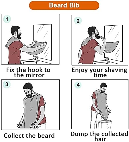Beard Bib Apron for Men, Father's Day Gift Beard Trimming Catcher Bib for Shaving & Hair Clippings, Waterproof Non-Stick Hair Catcher Grooming Cloth with 2 Suction Cups(White)