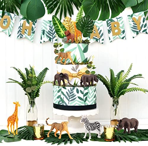 LaVenty 13PCS Safari Animals Cake Decoration Jungle Animals Cake Decoration Wild One Cake Decoration