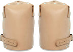Zeluga Non-slip Kneepads with Adjustable Straps, Safety Leather Knee Pads with Dense Padding Protection, Double Thick Lining (Tan)