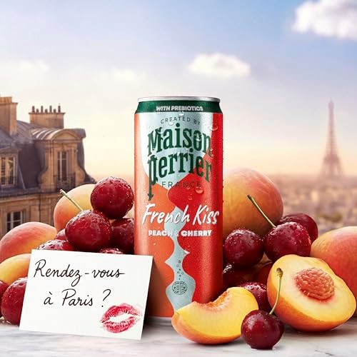 Maison Perrier French Kiss Sweetened Sparkling Juice Beverage, Peach & Cherry Flavors With Real Fruit Juices, 24Pk