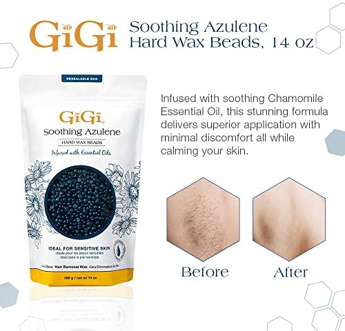 GiGi Hard Wax Beads for Hair Removal, Soothing Azulene Hair Removal Wax for Sensitive Skin, 14 oz