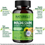 NATURELO Magnesium Glycinate Chelate Complex - 200 mg Magnesium with Organic Vegetables to Support Sleep, Calm, Muscle Cramp & Stress Relief - Gluten Free, Non GMO - 240 Capsules