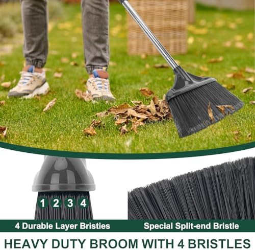 Broom Outdoor Indoor Commercial Broom with 50 inches Long Handle,Perfect for Home Courtyard Garage Kitchen Office Lobby Room Floor(Black)