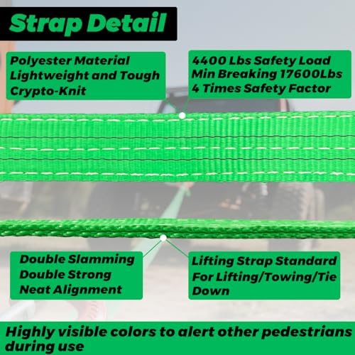 HENBOW Lift Sling Straps|2" × 6.5' Web Sling Strap with D Ring Shackles|4400Lbs Safety Work Load and 17600Lbs Breaking Load| Recovery Strap for Hoist Car Tree Saver Winch Recovery(2 Pack)
