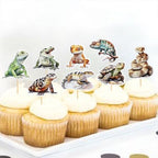 Ercadio 32 Pcs Reptiles Cupcake Toppers Chameleon Lizard Snake Alligator Turtle Cupcake Pick Decorations for Reptiles Theme Baby Shower Birthday Party Cake Decorations Supplies