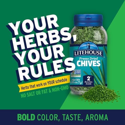Litehouse Freeze Dried Chives - Organic Substitute for Fresh Chives, 1 Jar Equal to 2 Fresh Bunches, Non-GMO, Gluten-Free - 0.25 Ounce
