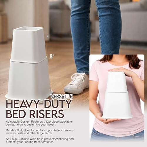 Utopia Bedding Bed Riser, 3 & 5 Inches Adjustable Furniture Risers for 8 Inch Combined Furniture Lift, Under Bed Storage & Dorm Room Essential, Supports Up to 1,300 lbs (4 Set, White)