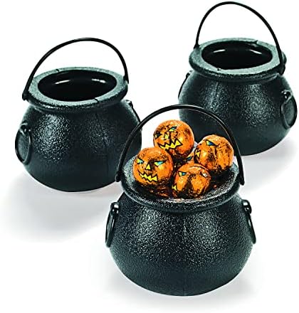 Fun Express 1 Dozen Mini Cauldron Candy Kettles, St. Patrick's Day, Halloween, Bachelorette Parties, Witches and Wizards, Birthday, Baby Showers Party Decoration Supplies, Black