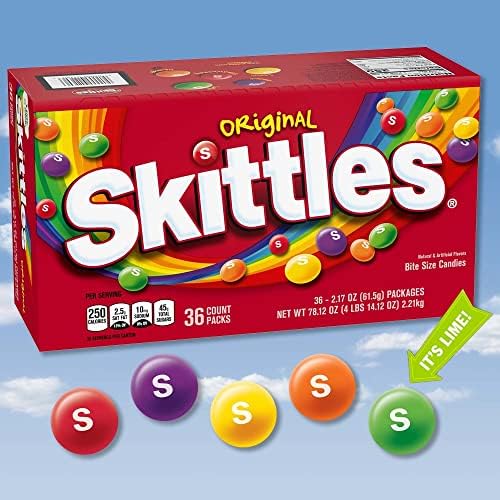 SKITTLES Original Chewy Candy, Full Size 2.17 oz Individually Wrapped Packs of Full Size Candies 36 Count