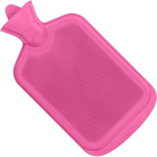 SteadMax [2 Pack] Hot Water Bottles, 2L (68oz) Natural Rubber -BPA Free- Durable Large Hot Water Bag for Hot Compress and Heat Therapy, Pain Relief Heating Pad, (Pink & Gray)