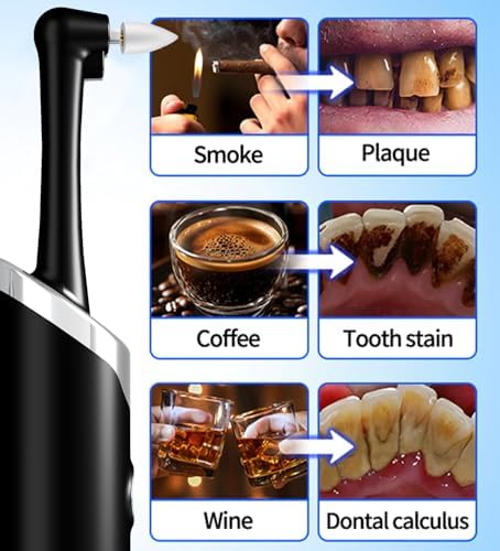 Coobest Tooth Polisher Kit with 5 Speed Modes and 5 Heads, Tooth Whitening for Cleaning with LED Light, IPX7 Waterproof Tooth Polish Complete Teeth Cleaning Tools Home Dental Care Set Black
