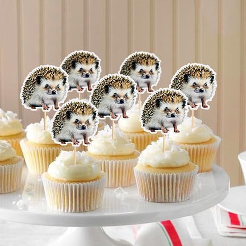 Ercadio 24 Pack Hedgehog Jungle Animals Cupcake Toppers Safari Animal Cupcake Picks Animals Woodland Theme for Baby Shower Kids Birthday Party Cake Decorations Supplies
