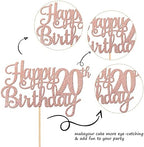 1 PCS Happy 20th Birthday Cake Topper Glitter Cheers to 20 Years Birthday Cake Pick Twenty 20 Fabulous Cake Decoration for Happy 20th Birthday Theme Party Decorations Supplies Rose Gold