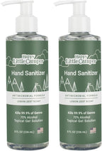 Happy Little Camper Hand Sanitizer with Lemon Zest Scent - Moisturizing Gel with Vitamin E & Antimicrobial Formula- Contains 70% Ethyl Alcohol - Travel Size, Made in USA - 2x 8oz bottles