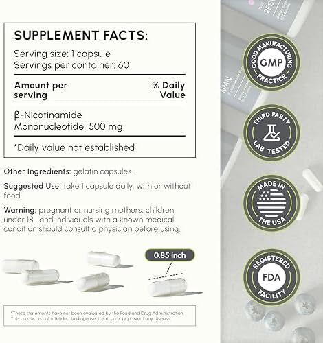 partiQlar NMN Supplement 500mg - High Purity Nicotinamide Mononucleotide - NAD+ Booster for Anti-Aging, Cellular Energy & Longevity - 60 Veggie Capsules