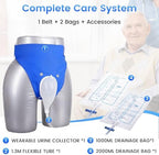 Urine Collection Bag Reusable Wearable Silicone Urine Drainage Device with 2 Bag Systems (Elderly Men, Blue)