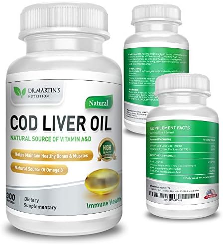 COD Liver Oil | 300 Softgels | Natural Source of Omega 3 Fatty Acids | Triple Strength | Best Immune Health, Healthy Bones & Muscle Dietary Supplement |