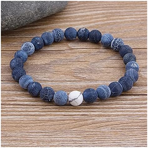 ZZSRJ Marble Beads Natural Stone Beads Bracelet Wide 8MM Stone Handmade Jewelry (Metal Color : 1)