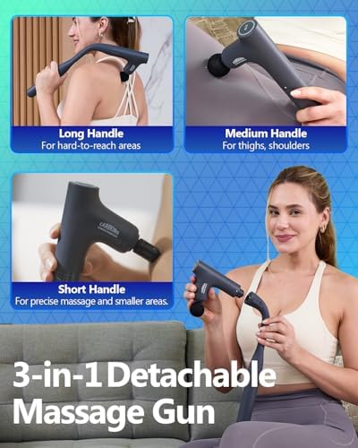 3-in-1 Detachable Massage Gun Deep Tissue, Ergonomic Extension Handle Back Massager for Pain Relief, Portable Percussion Muscle Massager for Shoulder, Thigh, Waist & Neck, FSA-HSA Eligible