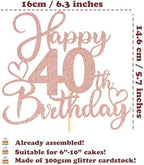 Sotpot 1 Pack 40th Birthday Cake Topper Double-sided Rose Gold Glitter Cake Pick Cake Decoration for Happy 40th Birthday Anniversary Party Decorations