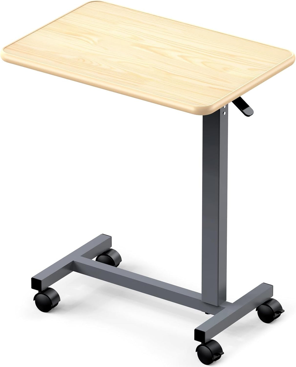 WOTURE Adjustable Overbed Table with Wheels, Pneumatic Height Adjustment, Ideal for Hospital Use or At Home as Bed Tray, Standing Desk, Bedridden & Mobility Needs, Maple