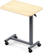 WOTURE Adjustable Overbed Table with Wheels, Pneumatic Height Adjustment, Ideal for Hospital Use or At Home as Bed Tray, Standing Desk, Bedridden & Mobility Needs, Maple