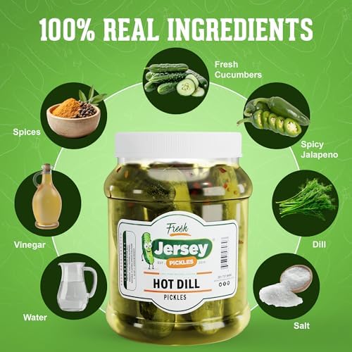 Jersey Pickles - Hot Dill (Half Gallon) - Fresh, Keto-Friendly, and Perfect for Snacks, Sandwiches, or Salads – The perfect Pickle Jars Cornichon for Families or Gatherings
