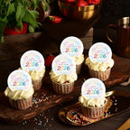 Ercadio 48 PCS Edible Happy New Year 2026 Cupcake Toppers Happy 2026 Cupcake Drink Topper Firework Cake Picks for New Year Eve Party Decor Supplies