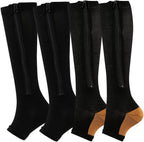 Valcatch 2 Pairs Zipper Compression Socks for Women Men 20-30 mmHg Support Hose Stockings Calf Knee High Running Walking
